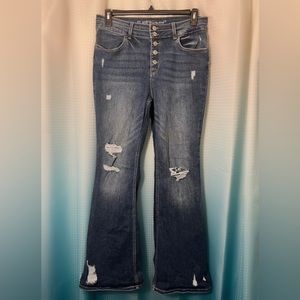 M jeans by maurice’s high rise distressed flare jeans. size 12 REG